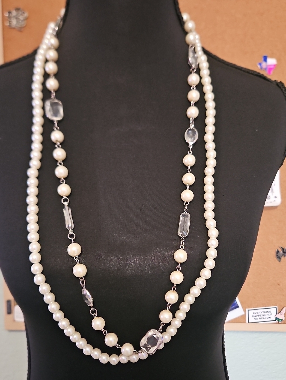 Classic Pearl and Crystal Long Necklace - White